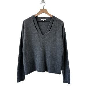 Minnie Rose Grey Cashmere Sweater V-Neck Cutout Size M